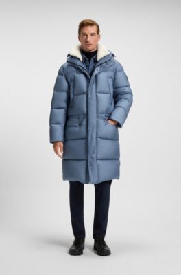 Water-repellent long parka jacket, Light Blue