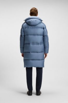 Water-repellent long parka jacket, Light Blue