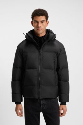 Oversized-fit puffer jacket in crinkle ripstop, Black