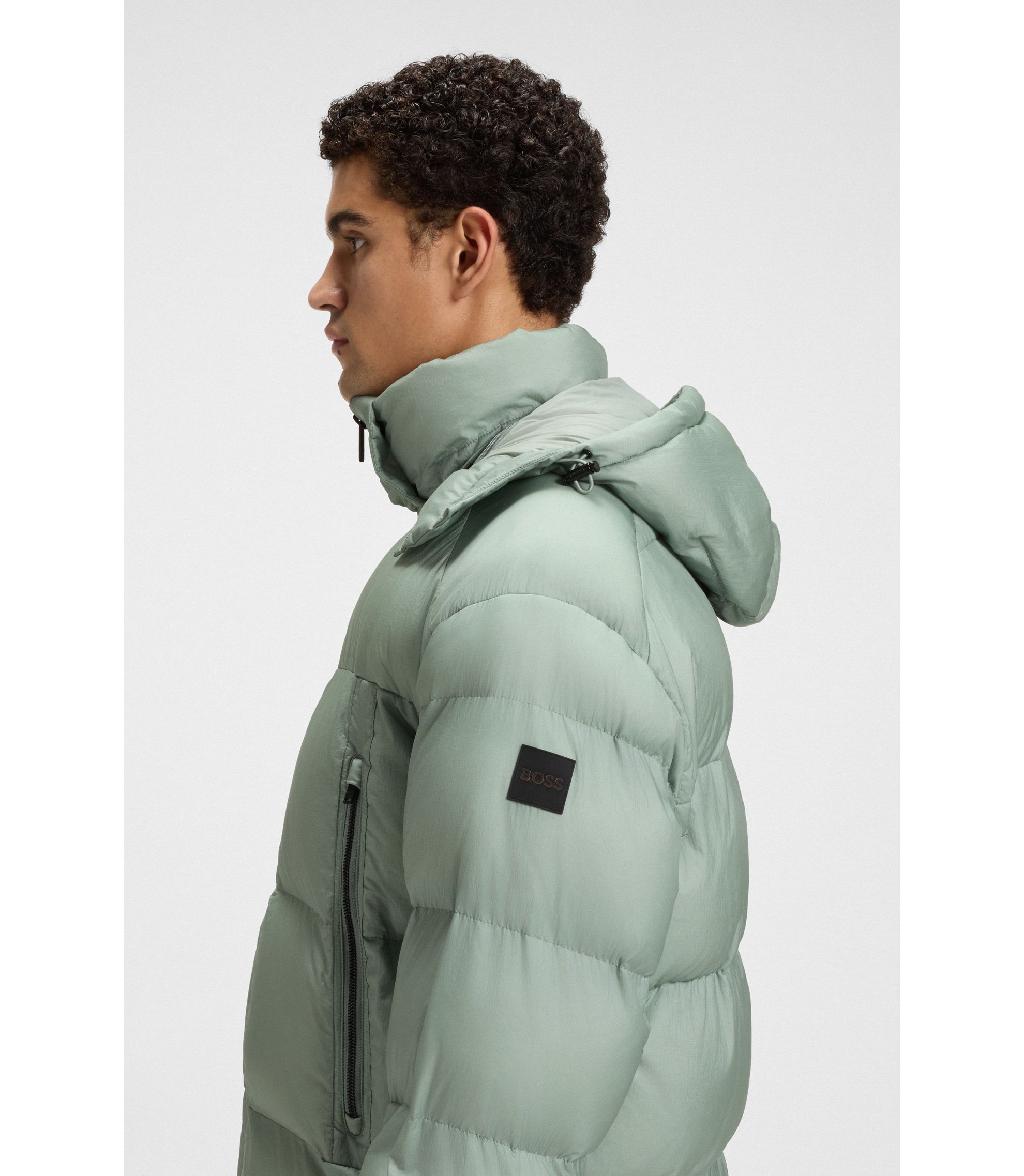 BOSS - Oversized-fit puffer jacket in crinkle ripstop - Light Green