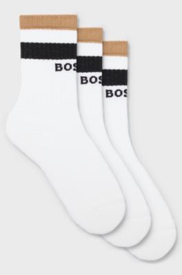 Three-pack of short-length socks with signature stripes, White