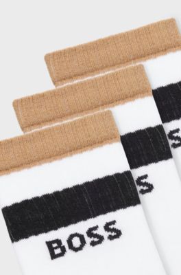 Three-pack of short-length socks with signature stripes, White