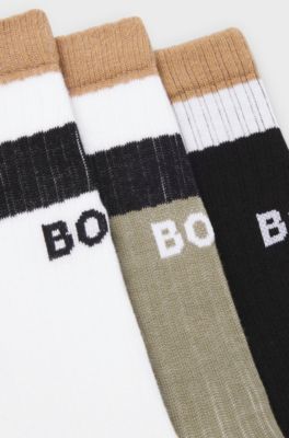 Three-pack of short-length socks with signature stripes, Green / Black / White