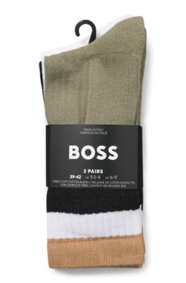 Three-pack of short-length socks with signature stripes, Green / Black / White