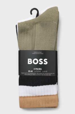Three-pack of short-length socks with signature stripes, Green / Black / White