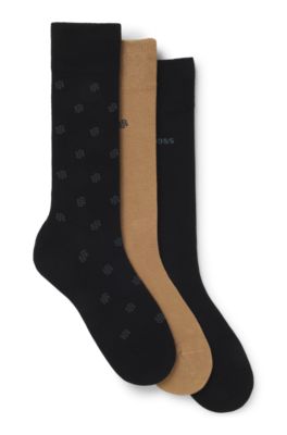 Three-pack of regular-length socks in a cotton blend, Black / Beige