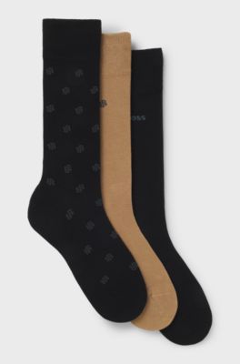 Three-pack of regular-length socks in a cotton blend, Black / Beige
