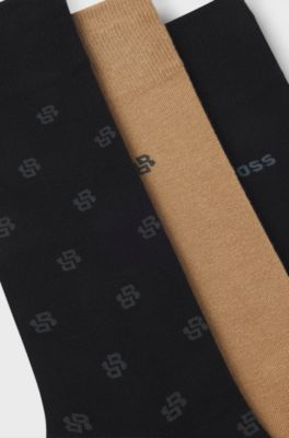 Three-pack of regular-length socks in a cotton blend, Black / Beige