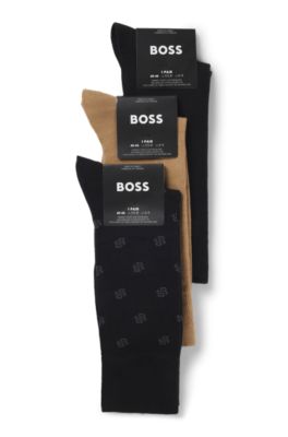 Three-pack of regular-length socks in a cotton blend, Black / Beige