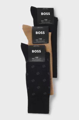 Three-pack of regular-length socks in a cotton blend, Black / Beige