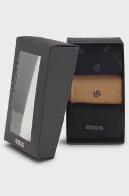 Three-pack of regular-length socks in a cotton blend, Black / Beige