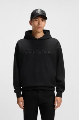 Porsche x BOSS cotton-blend hoodie with Targa logo, Black