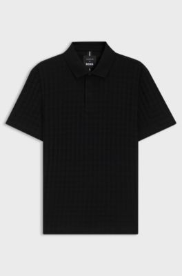 Porsche x BOSS polo shirt in houndstooth-jacquard mercerised cotton, Black