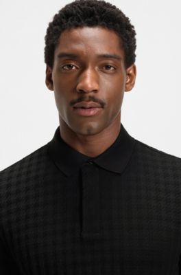 Porsche x BOSS polo shirt in houndstooth-jacquard mercerised cotton, Black