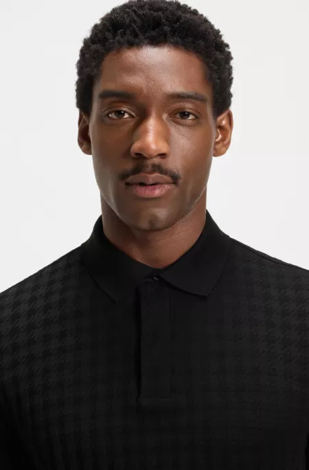 Porsche x BOSS polo shirt in houndstooth-jacquard mercerised cotton