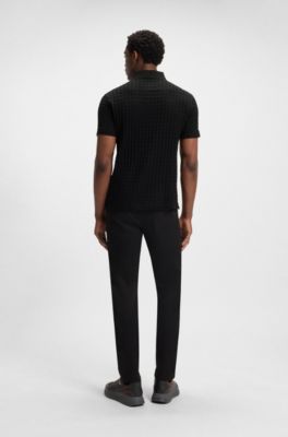 Porsche&nbsp;x&nbsp;BOSS Poloshirt aus merzerisiertem Baumwoll-Jacquard mit Hahnentritt-Muster, Schwarz