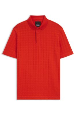 Porsche x BOSS polo shirt in houndstooth-jacquard mercerised cotton, Dark Orange