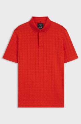 Porsche x BOSS polo shirt in houndstooth-jacquard mercerised cotton, Dark Orange