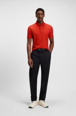 Porsche x BOSS polo shirt in houndstooth-jacquard mercerised cotton, Dark Orange
