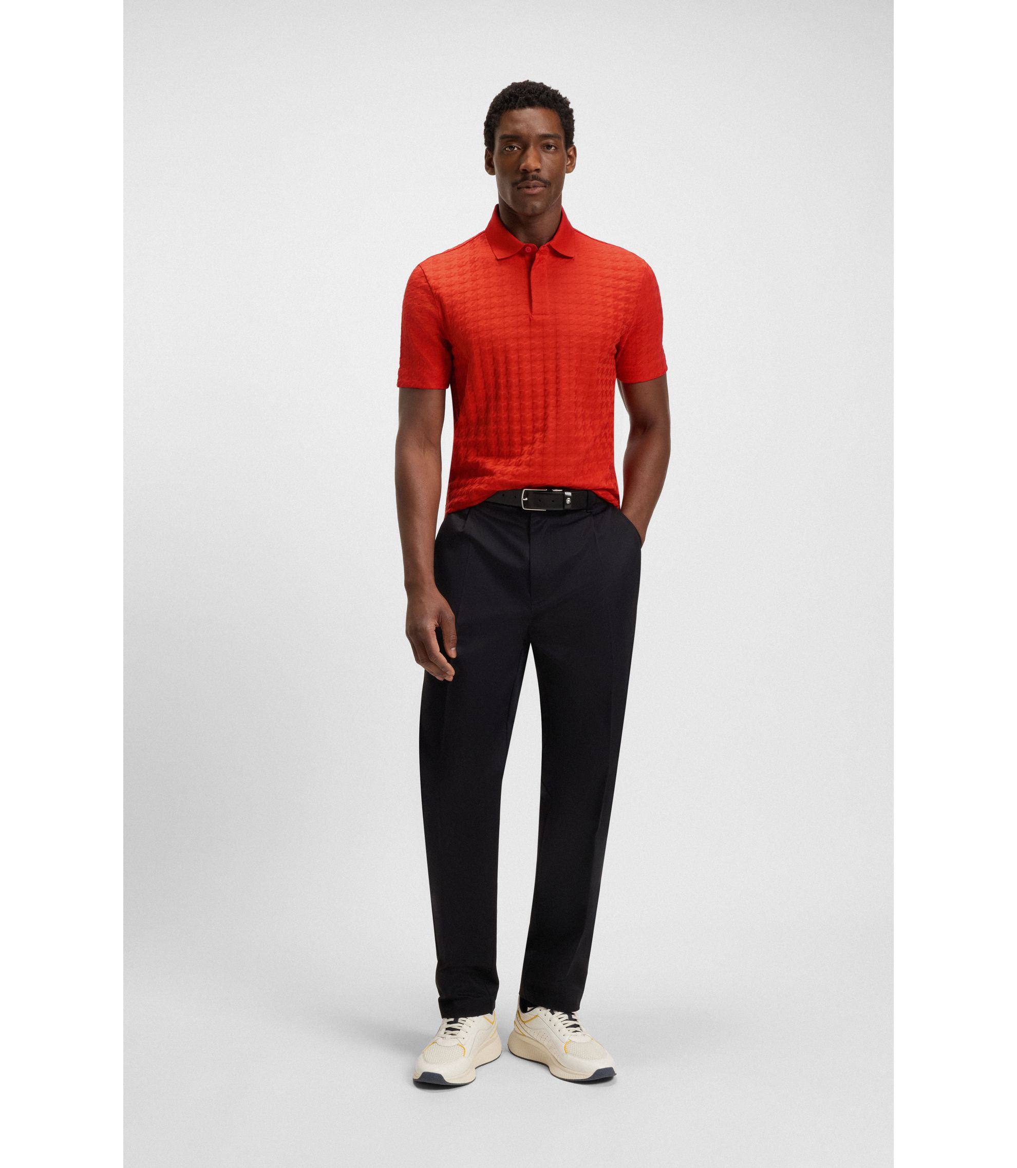 BOSS - Porsche x BOSS polo shirt in houndstooth-jacquard