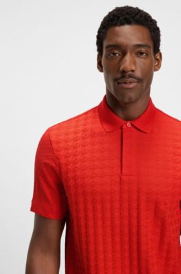 Porsche x BOSS polo shirt in houndstooth-jacquard mercerised cotton, Dark Orange