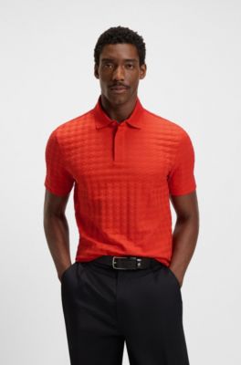 Porsche x BOSS polo shirt in houndstooth-jacquard mercerised cotton, Dark Orange