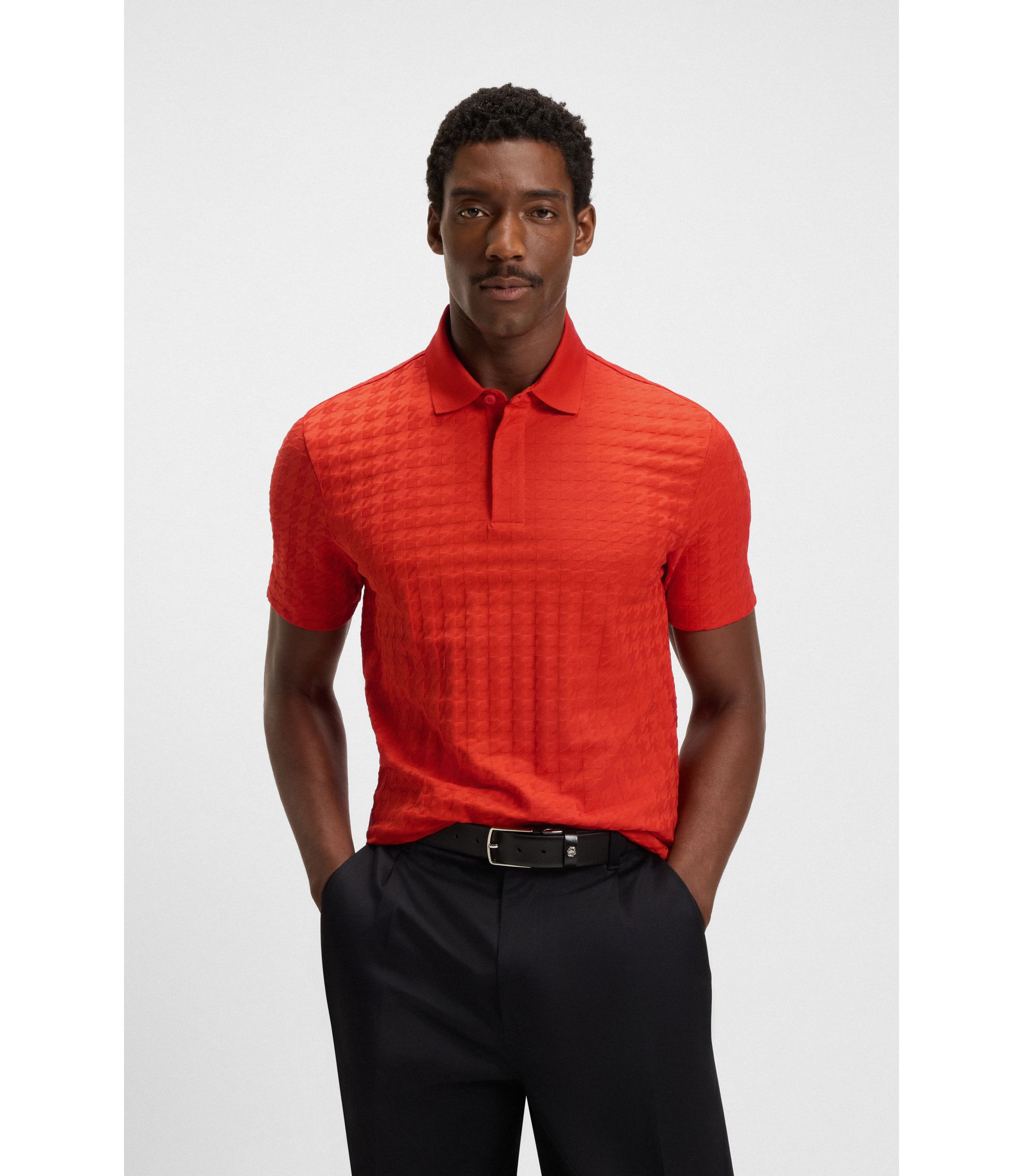 Porsche x BOSS ポロシャツ Targa オレンジ BOSS - Porsche x BOSS polo shirt in houndstooth-jacquard