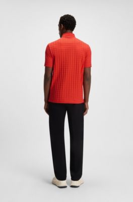 Porsche x BOSS polo shirt in houndstooth-jacquard mercerised cotton, Dark Orange