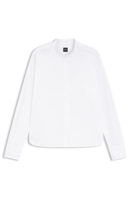 Regular-fit blouse in cotton poplin with concealed placket, White