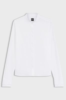 Regular-fit blouse in cotton poplin with concealed placket, White