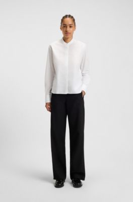 Regular-fit blouse in cotton poplin with concealed placket, White