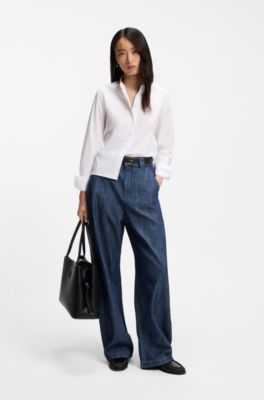 Regular-fit blouse in cotton poplin with concealed placket, White