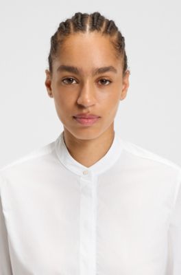 Regular-fit blouse in cotton poplin with concealed placket, White