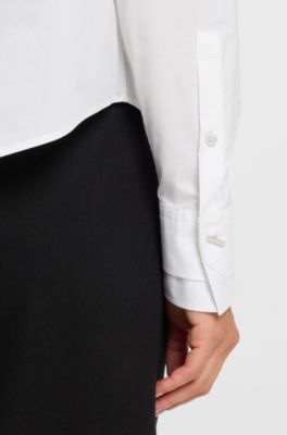 Regular-fit blouse in cotton poplin with concealed placket, White
