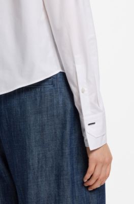Camicetta regular fit in popeline di cotone con chiusura nascosta, Bianco