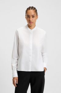 Regular-fit blouse van katoenen popeline met verdekte sluiting, Wit