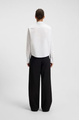 Regular-fit blouse in cotton poplin with concealed placket, White