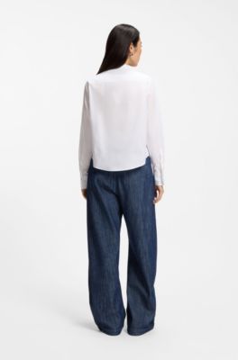 Camicetta regular fit in popeline di cotone con chiusura nascosta, Bianco