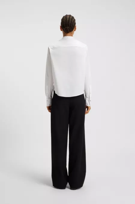 Regular-fit blouse in cotton poplin with concealed placket