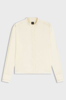 Regular-fit blouse in cotton poplin with concealed placket, Natural