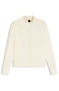 Regular-fit blouse in cotton poplin with concealed placket, Natural