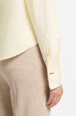 Regular-fit blouse in cotton poplin with concealed placket, Light Yellow