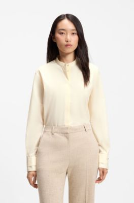 Regular-fit blouse in cotton poplin with concealed placket, Light Yellow
