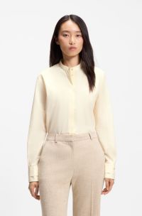 Regular-fit blouse in cotton poplin with concealed placket, Natural