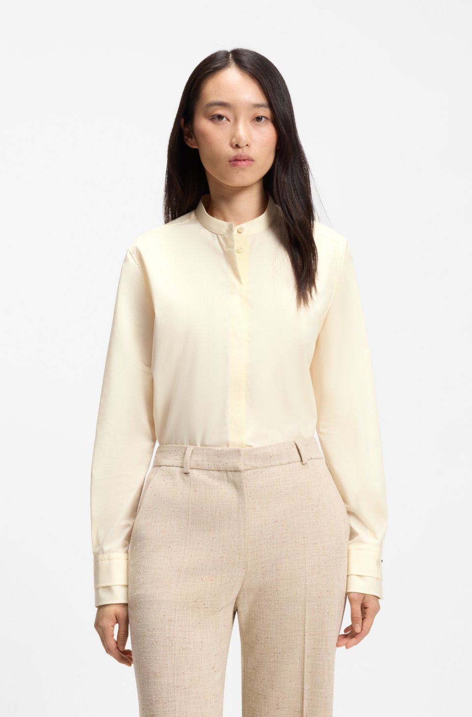 Regular-fit blouse in cotton poplin with concealed placket