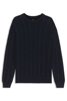 Maglione in cotone con lavorazione a coste e a grana di riso, Blu scuro