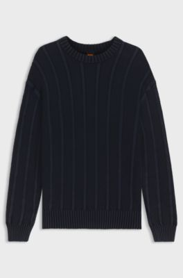 Cotton sweater with rib and ricecorn structures, Dark Blue