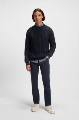 Maglione in cotone con lavorazione a coste e a grana di riso, Blu scuro