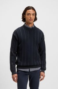 Cotton sweater with rib and ricecorn structures, Dark Blue