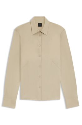 Extra slim-fit blouse van katoenen jersey, Lichtbeige